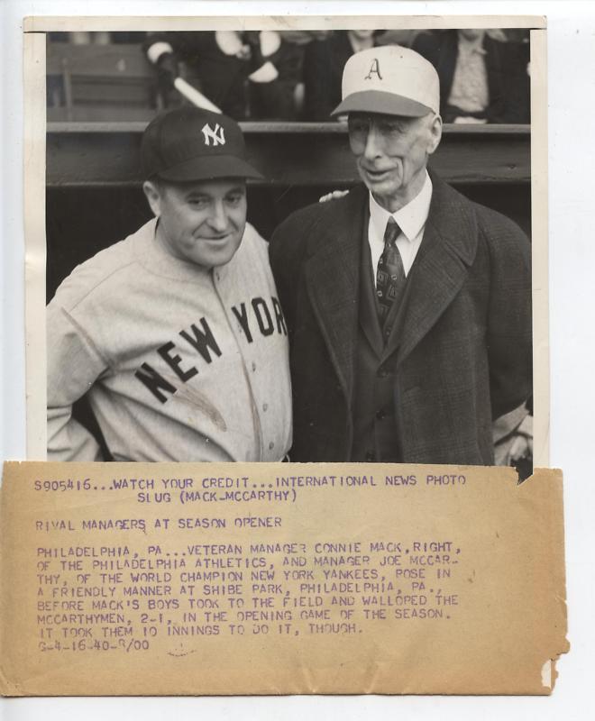 Original 1940 Joe McCarthy & Connie Mack Wire Photo