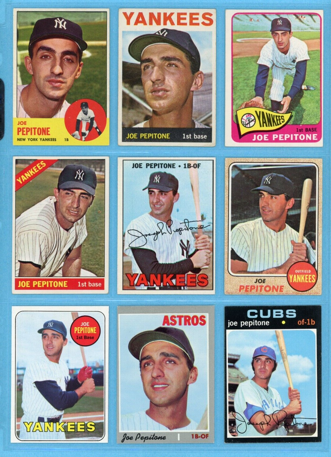 1963 thru 1973 Topps Lot of 12 Diff Joe Pepitone Baseball Cards mixed grades