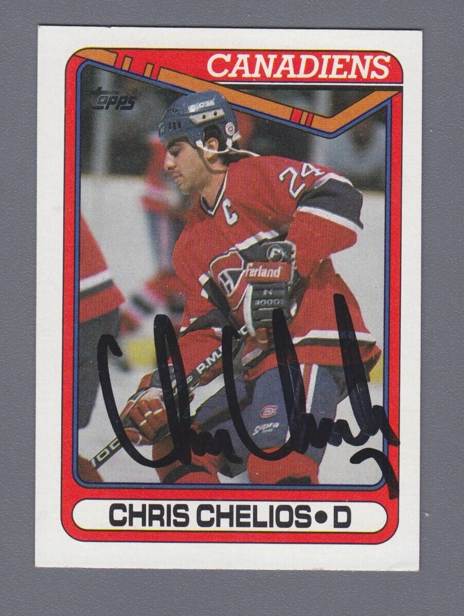 Chris Chelios 1990-91 Topps Signed Card Auto with B&E Hologram