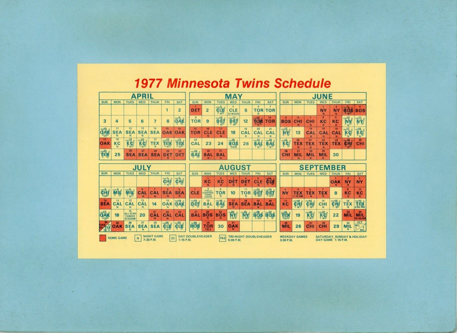 1977 Minnesota Twins Pocket Schedule