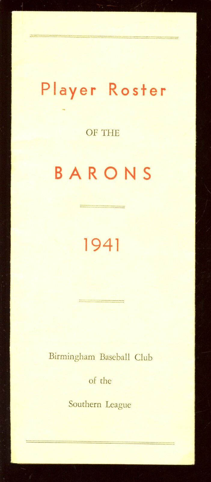 1941 Birmingham Barons Baseball Team Roster