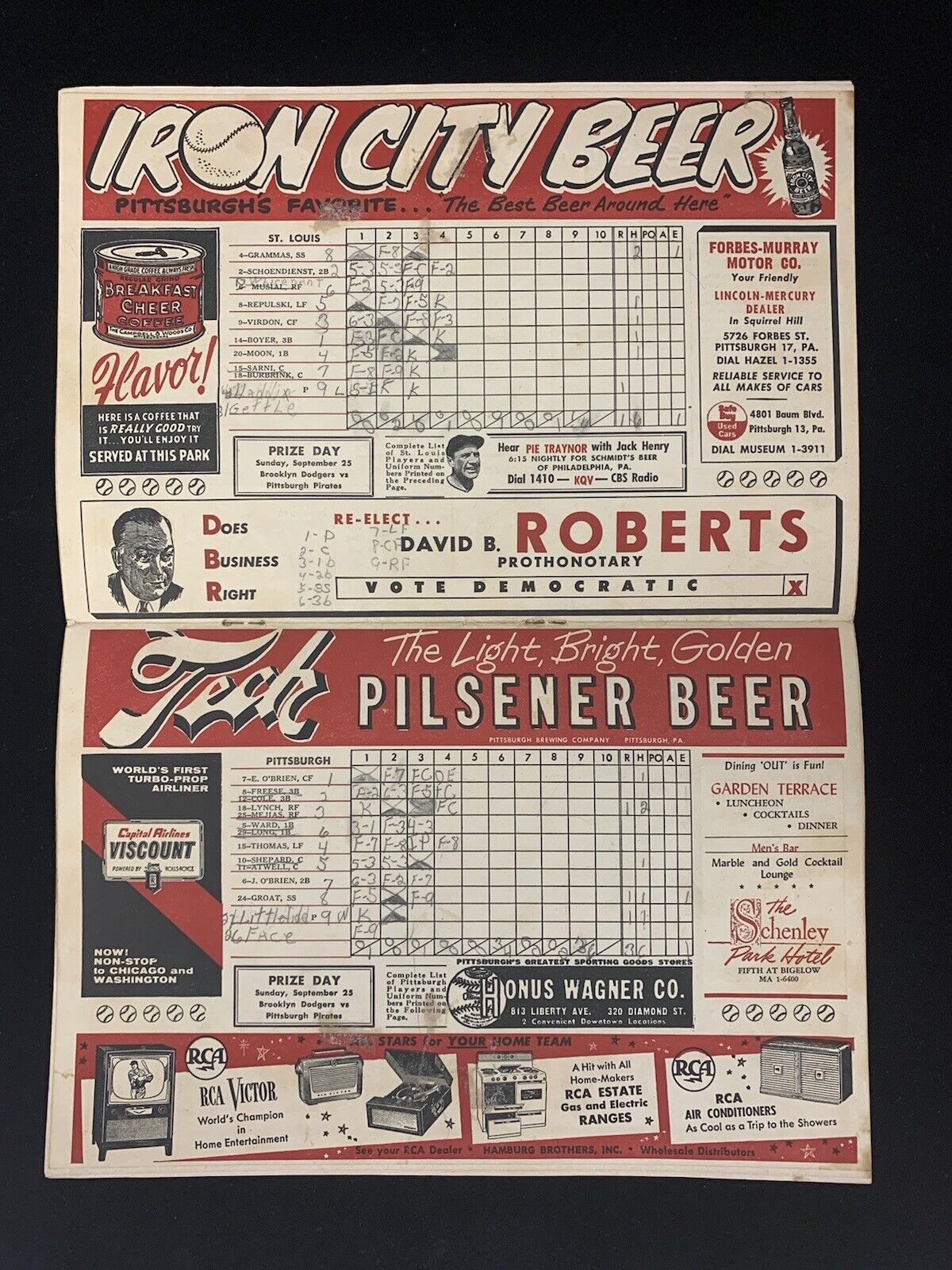 Aug 30, 1955 Program SL Cardinals at Pittsburgh Pirates Roberto Clemente Rookie