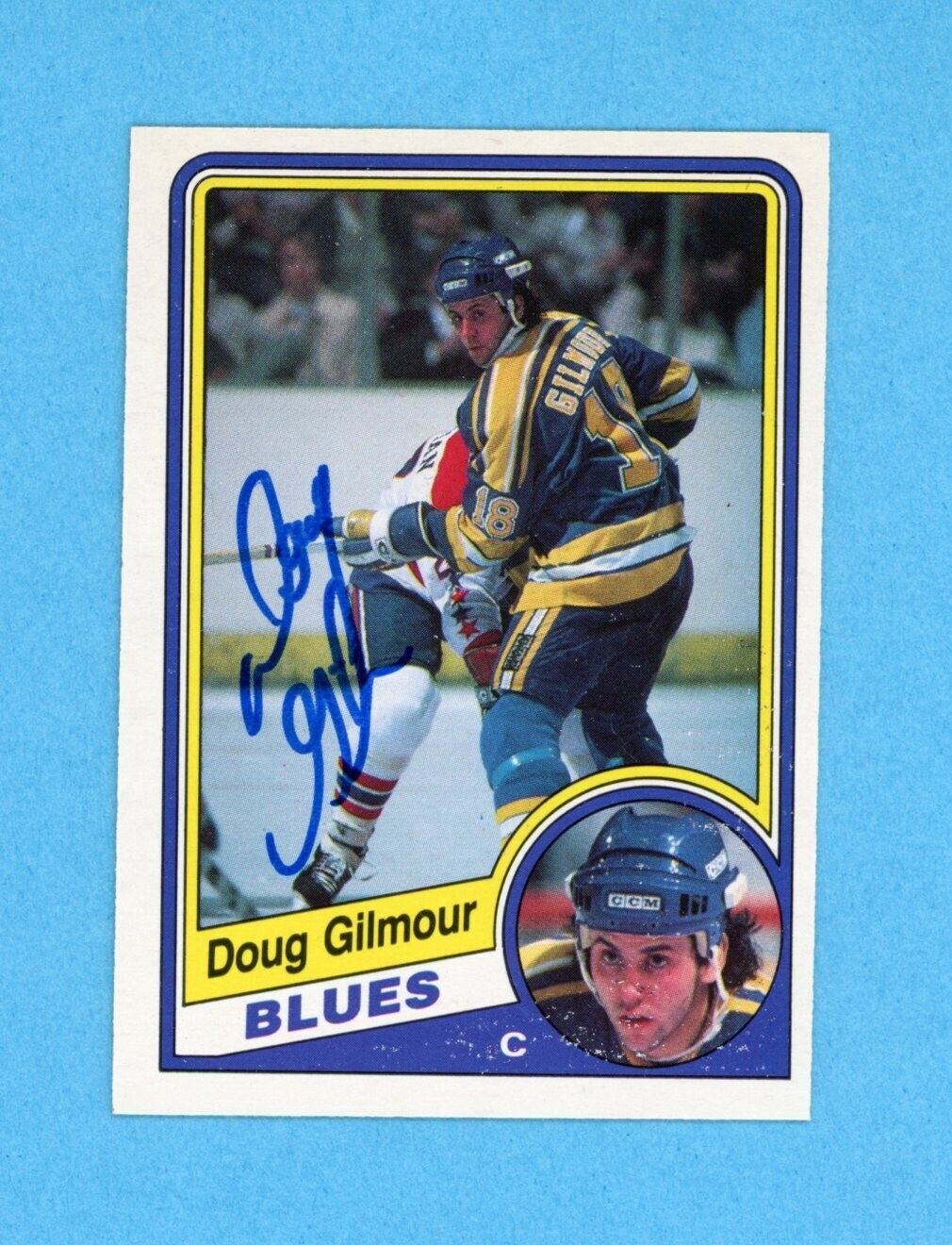 Doug Gilmour St Lou Blues 1984-85 O Pee Chee #185 Autographed Rookie Hockey Card