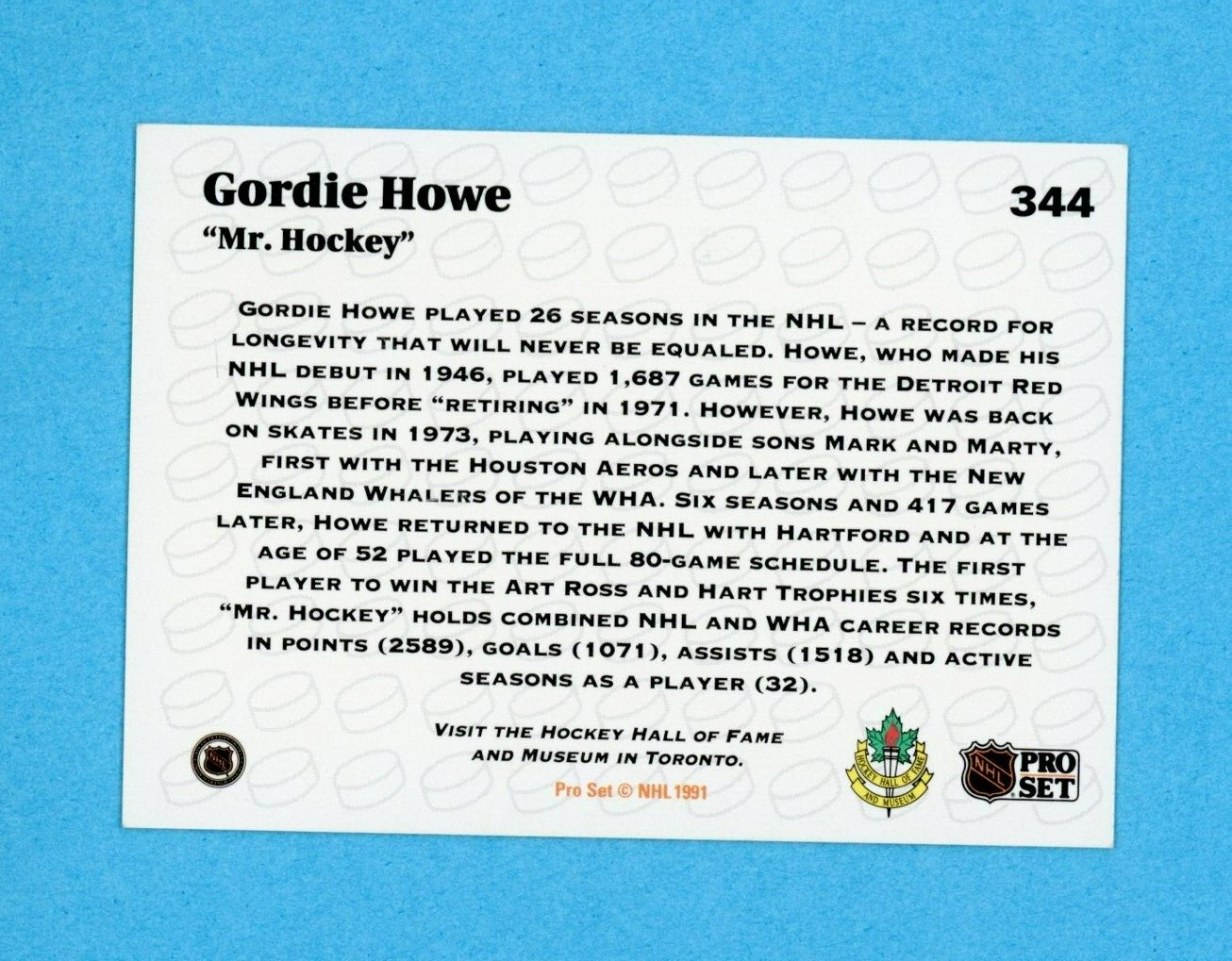 Gordie Howe Detroit Red Wings 1991-92 NHL Pro Set #344 Autographed Hockey Card