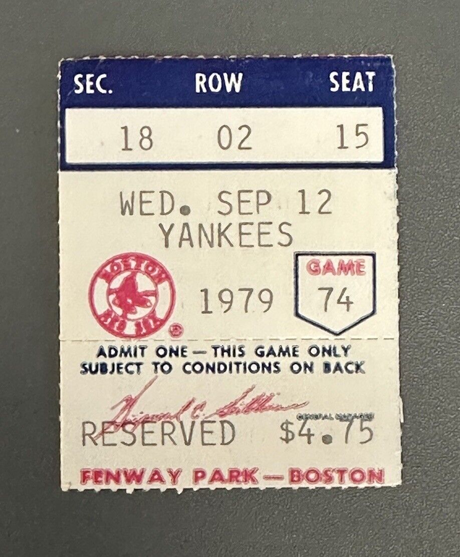 9-12-79 Carl Yastrzemski 3000th Hit Red Sox Ticket Stub @ Fenway Park Yankees