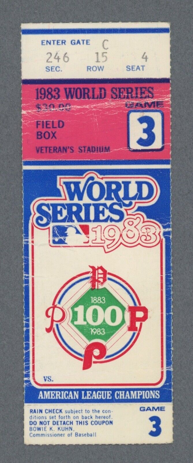 1983 World Series Game 3 Baltimore Orioles at Philadelphia Phillies Ticket Stub