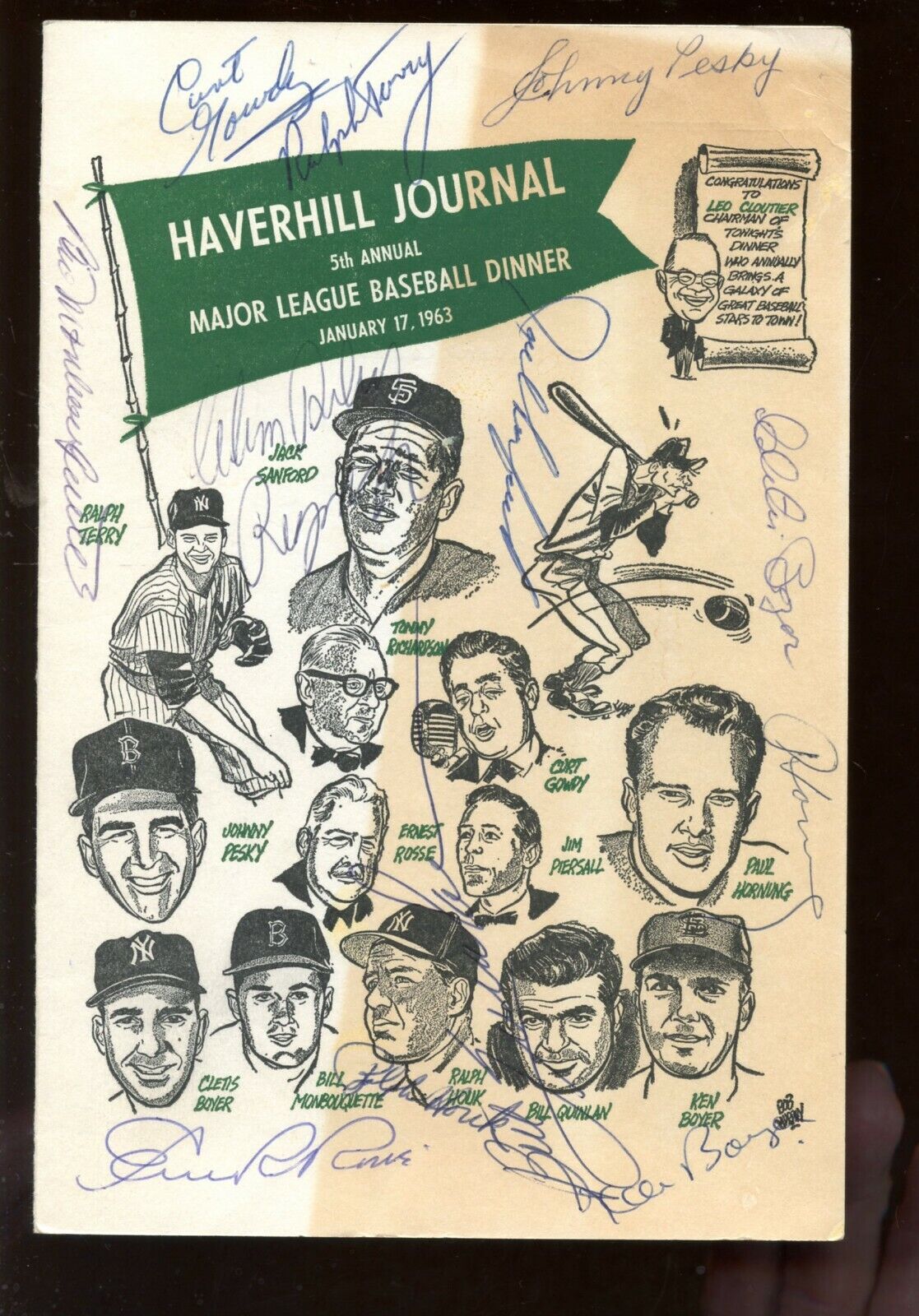 1963 Major League Baseball Dinner Program 13 Signatures w/ hologram