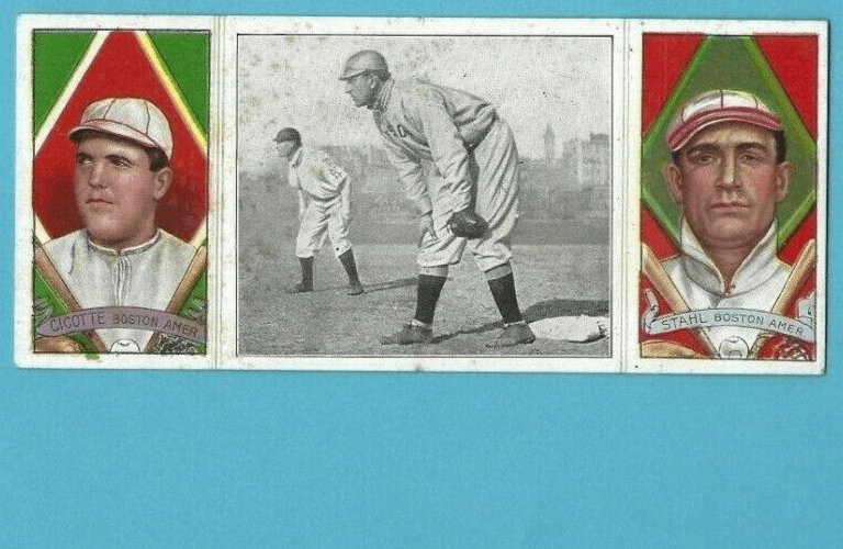 1912 T202 Hassan Triple Folder Jake Stahl Guarding First Stahl Cicotte Card