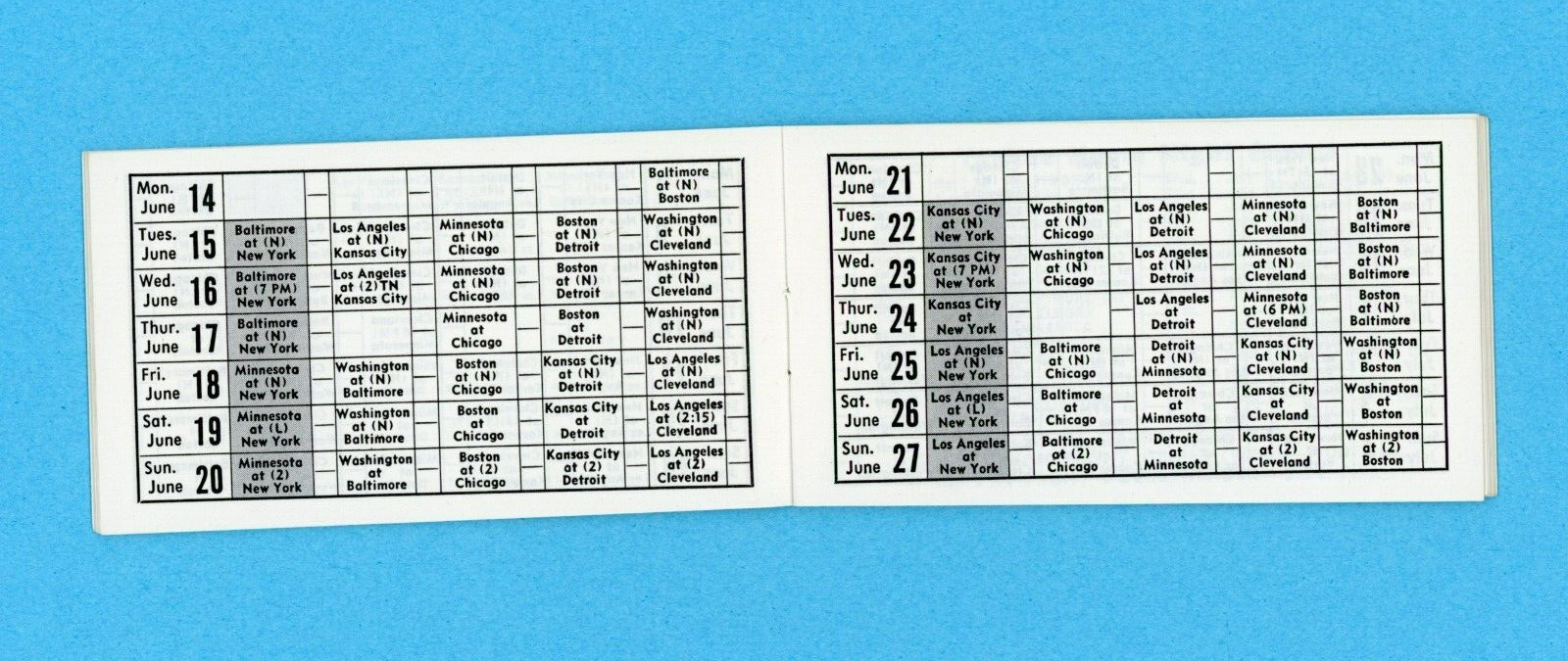 1965 New York Yankees & American League Official Schedule Pocket Booklet