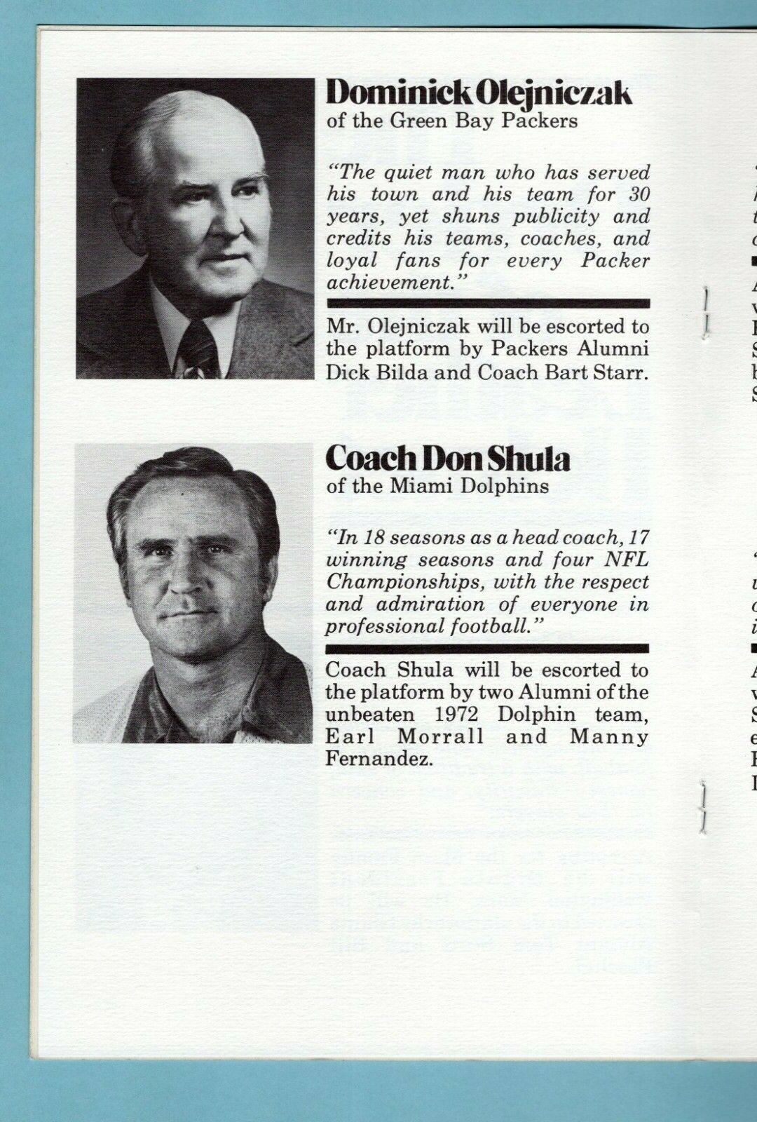 April 18, 1980 Order of The Leather Helmet Booklet Mara Family, Don Shula NM 