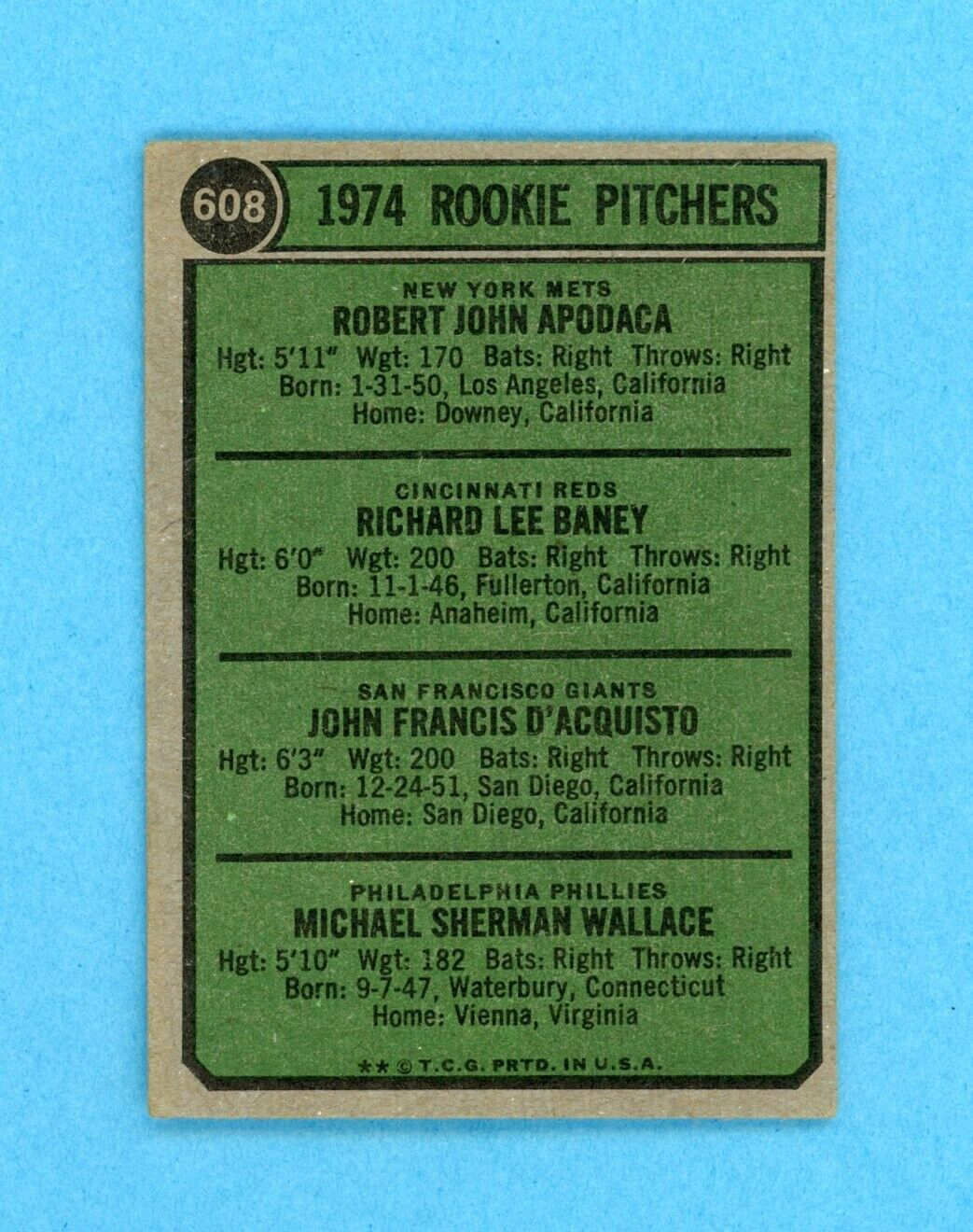 1974 Topps #608 Rookie Pitchers Apodaco Variation Baseball Card Low Grade