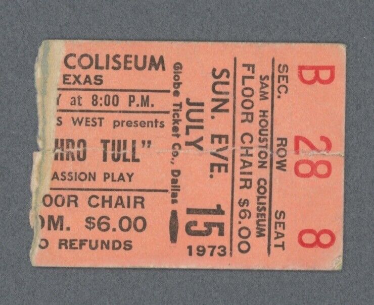 7/15/73 Jethro Tull • Houston TX Concert Ticket Stub