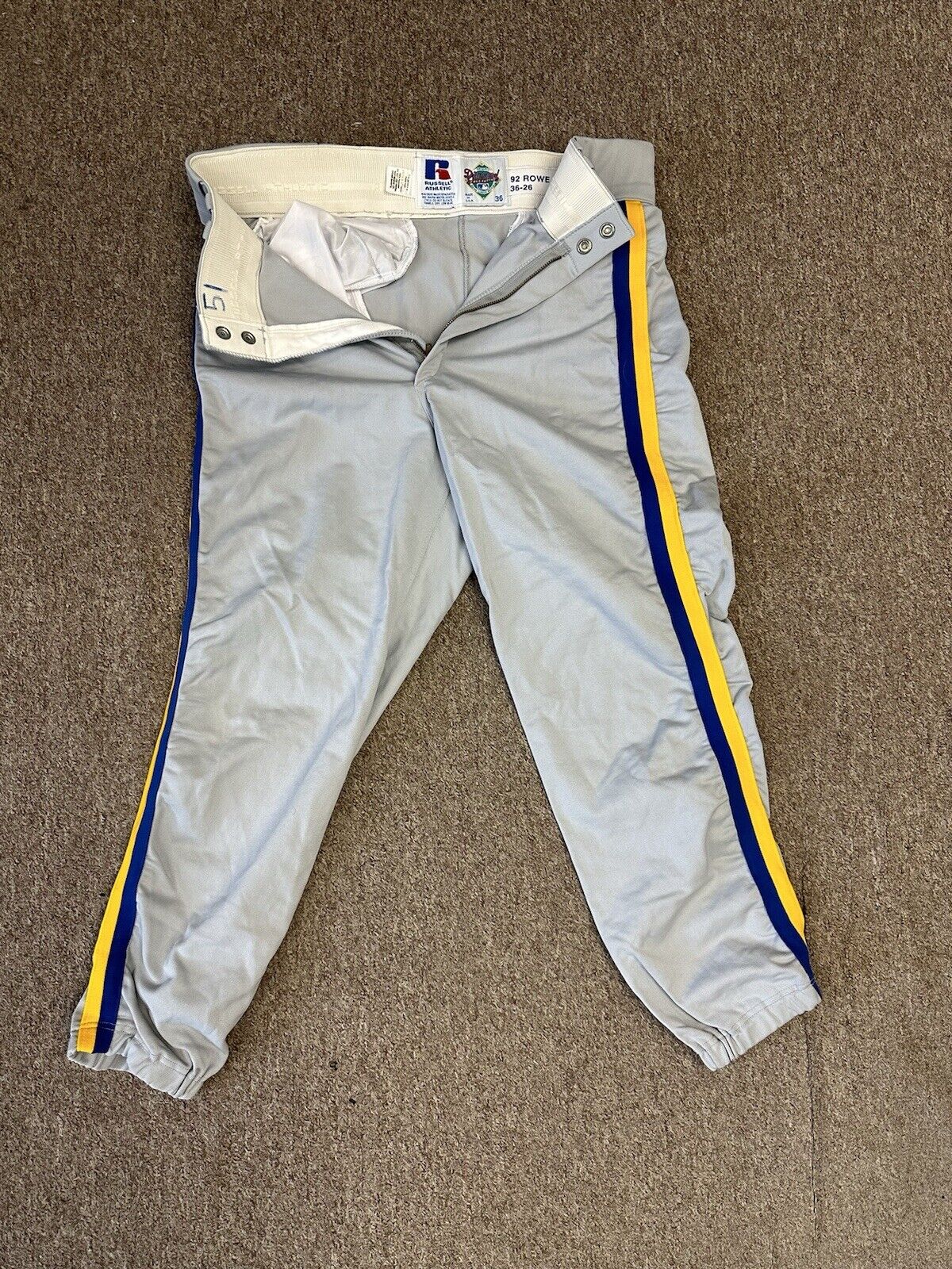 1992 Don Rowe Milwaukee Brewers Pitching Coach GAME USED Road Baseball Pants