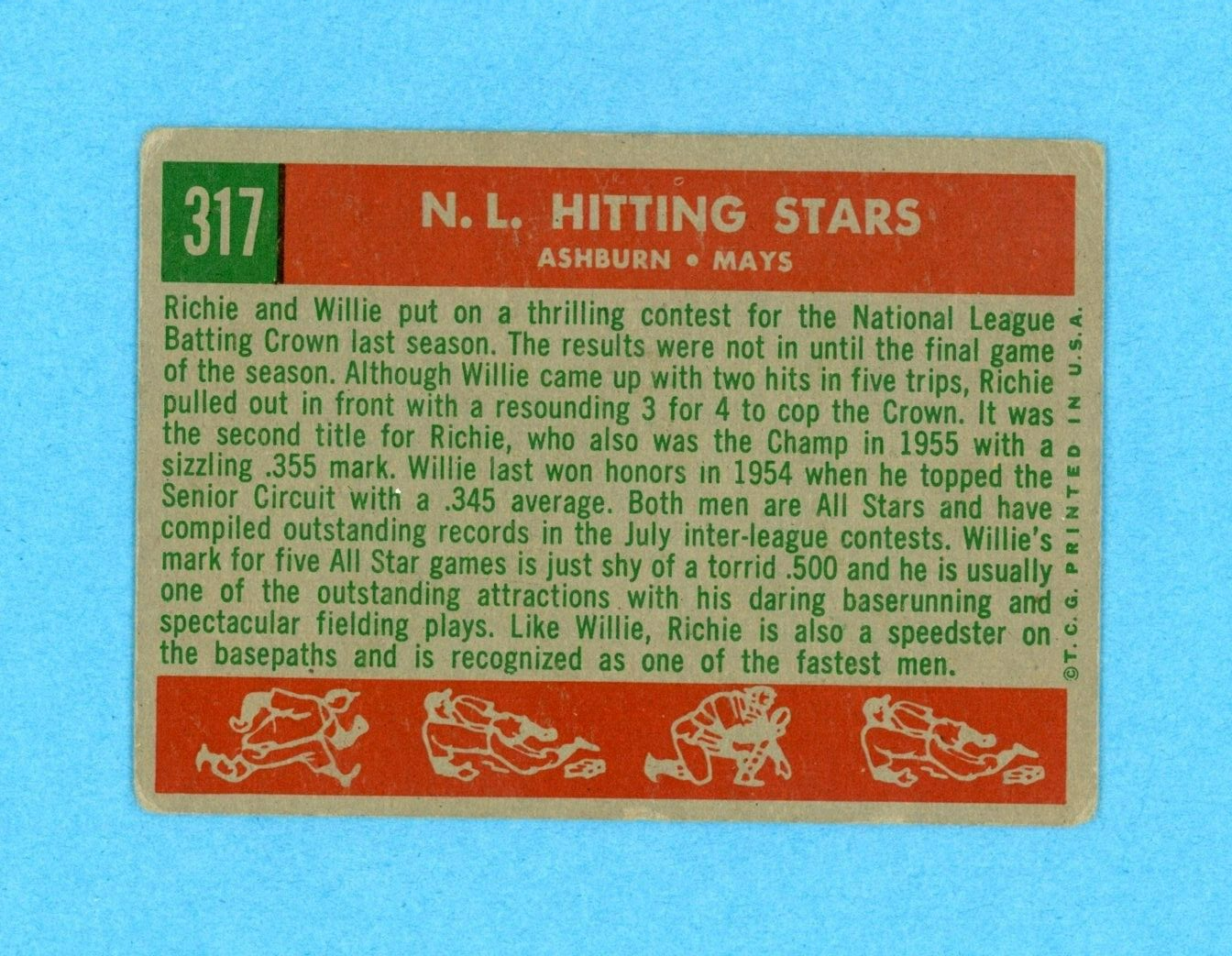 1959 Topps #317 Richie Ashburn - Willie Mays Baseball Card VG