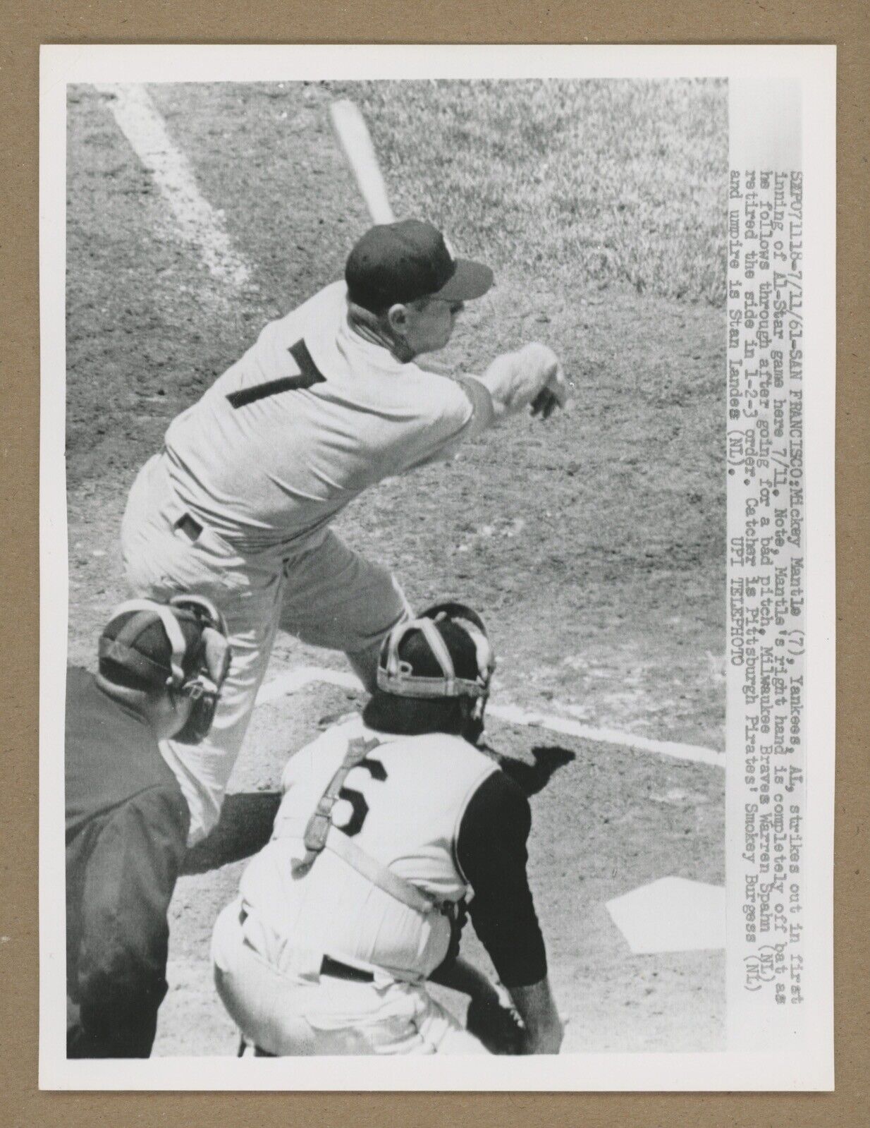 Original 1961 Mickey Mantle UPI 7x8 Telephoto • Press Photo