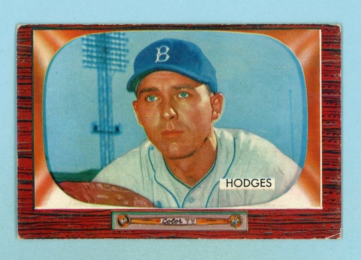 1955 Bowman #158 Gil Hodges Brooklyn Dodgers Baseball Card VG - VG+ tlw bk