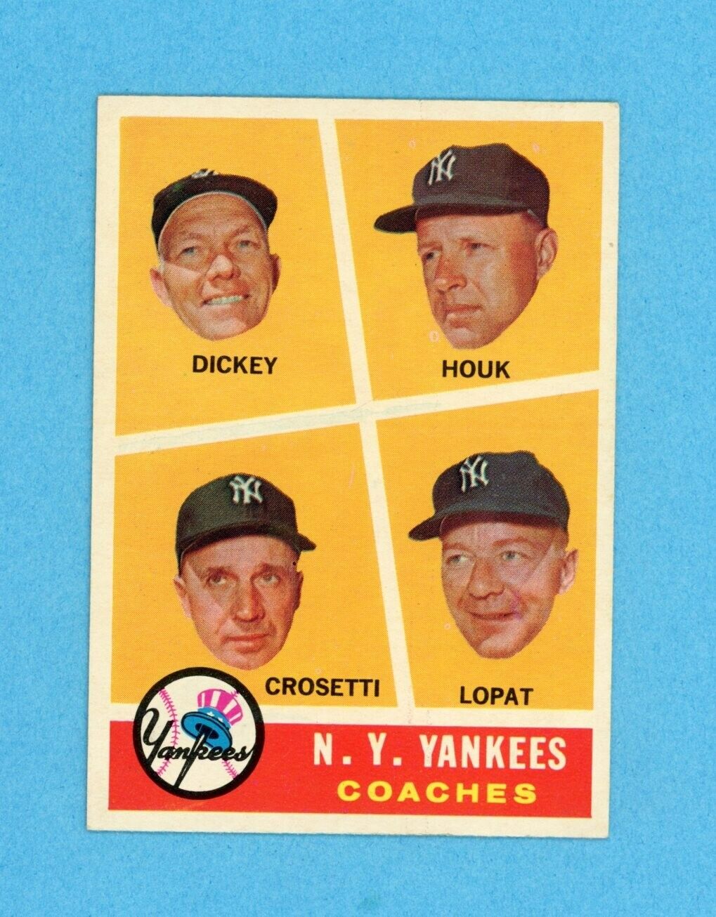 1960 Topps #465 New York Yankees Coaches Baseball Card EX+ ap w/c tlc