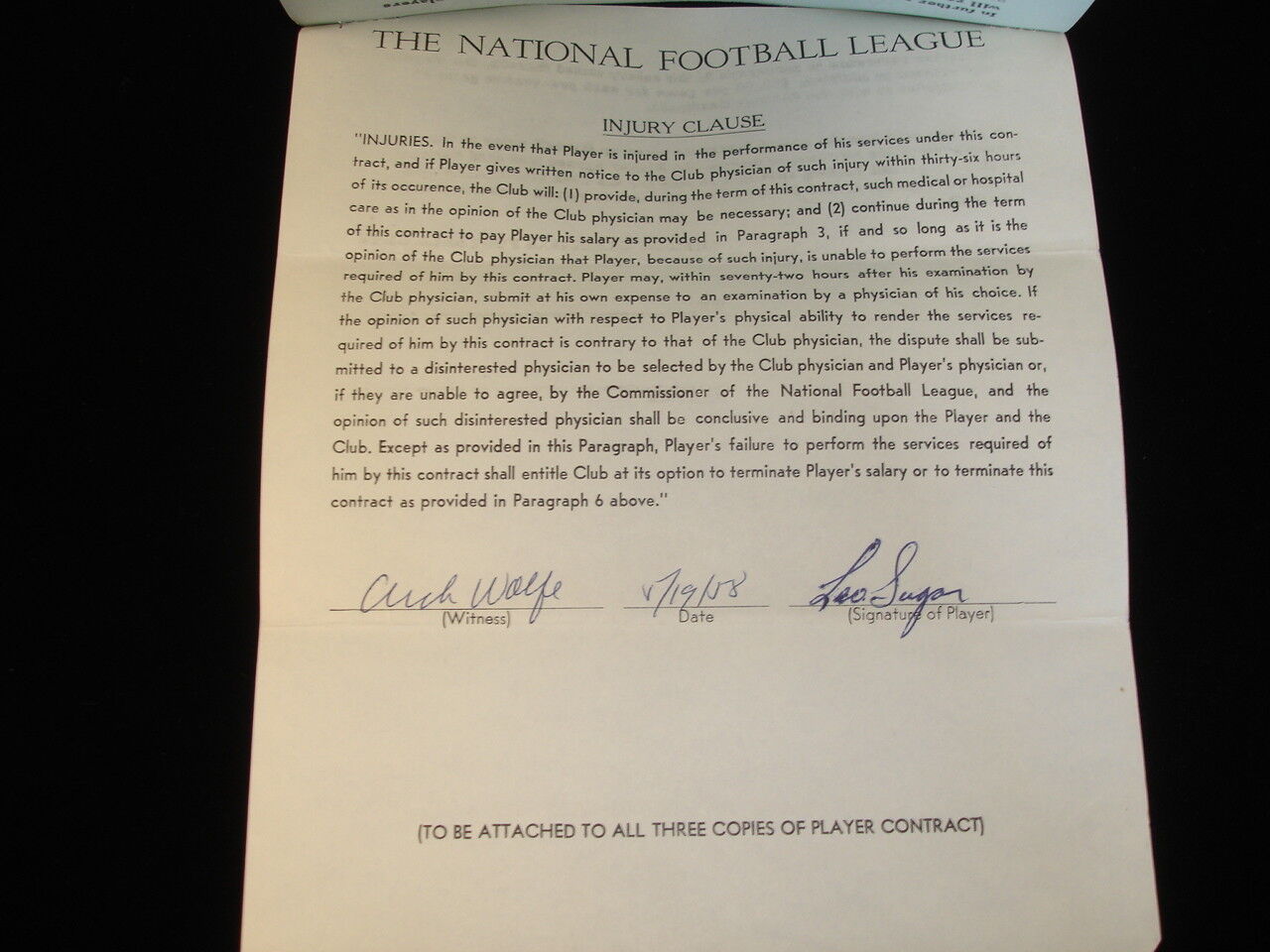 Original 1958 Leo Sugar Chicago Cardinals Signed NFL Players Contract