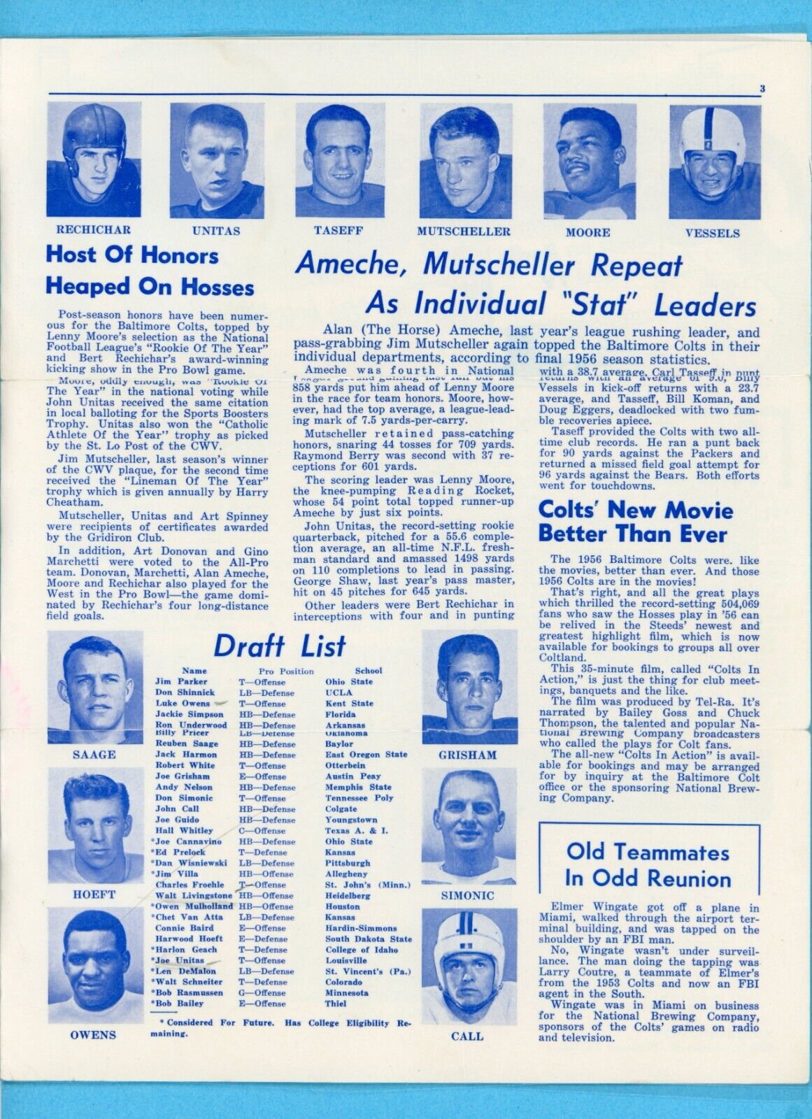 Winter, 1957 Vol. 2 No. 3 The Colt Roundup Baltimore Colts Newsletter laminated