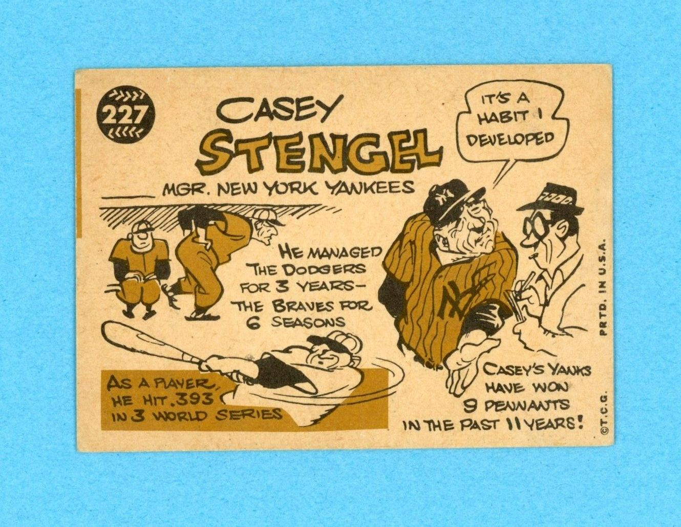 1960 Topps #227 Casey Stengel New York Yankees Baseball Card EX