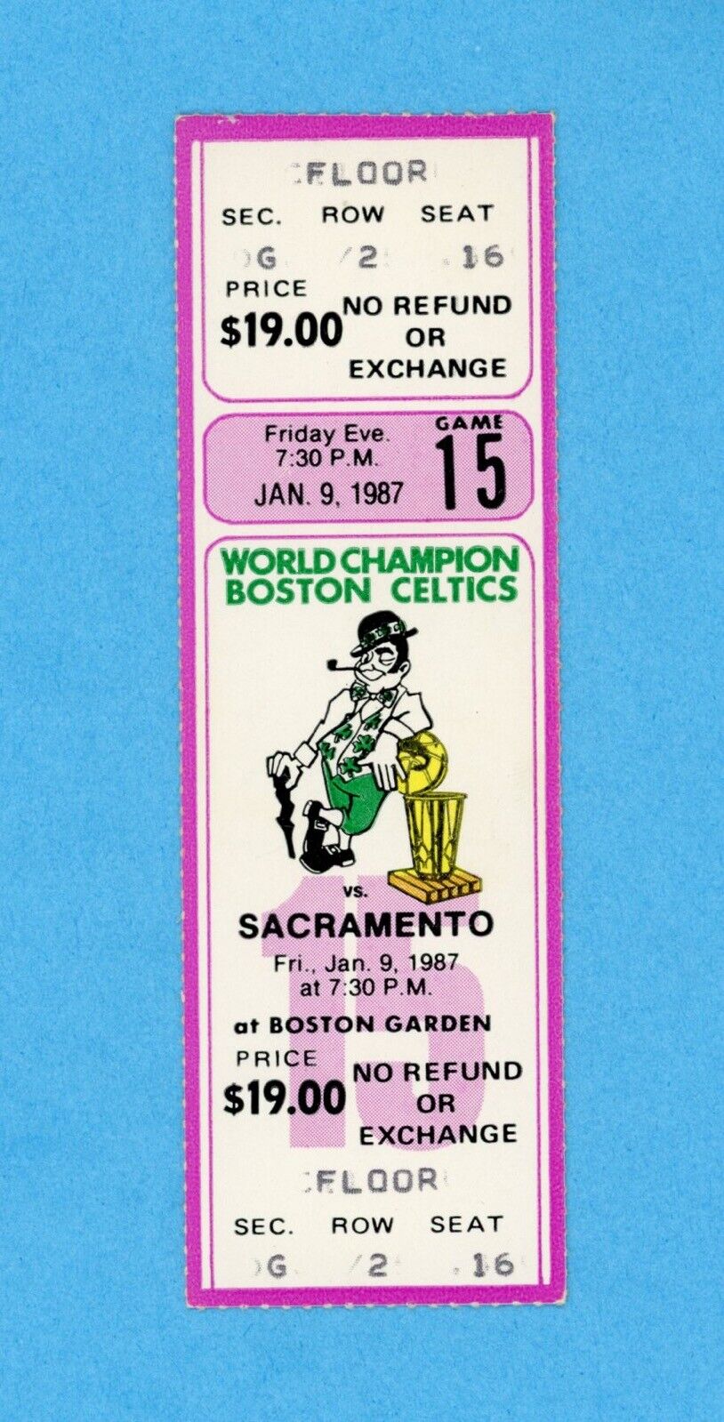 Boston Celtics Full Ticket • January 9, 1987 vs Sacramento