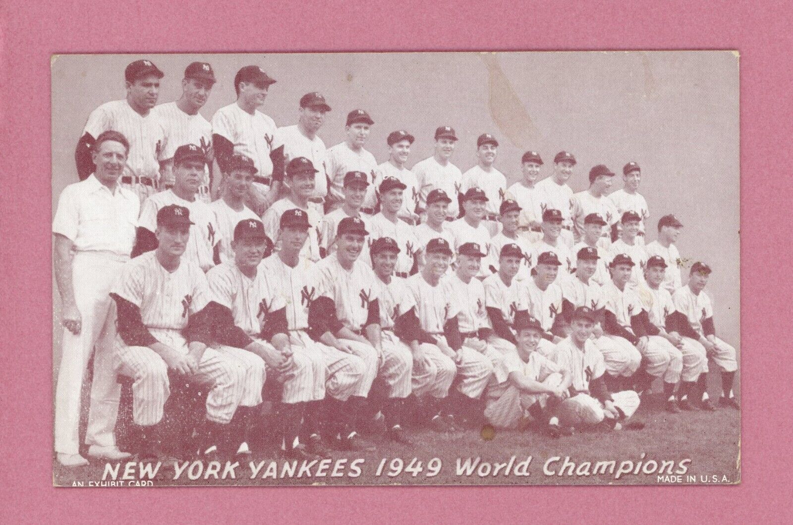 1947-66 Exhibit 1949 New York Yankees Team Baseball Card EX app stain/wrk