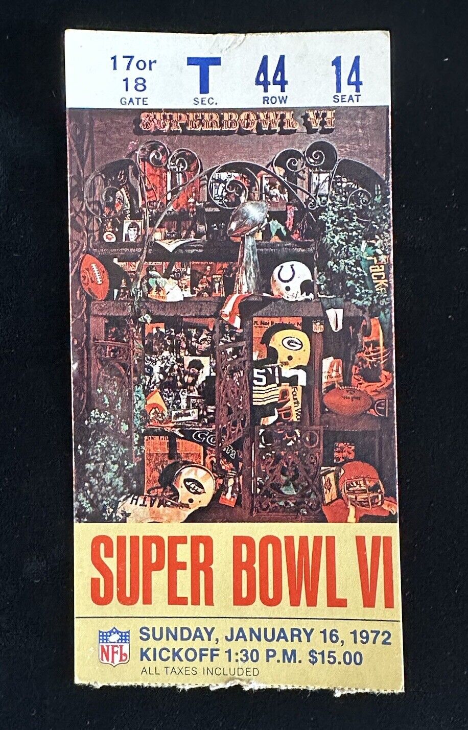 Jan. 16, 1972 Super Bowl VI 6 Original Ticket Stub Dallas vs Miami VG-EX