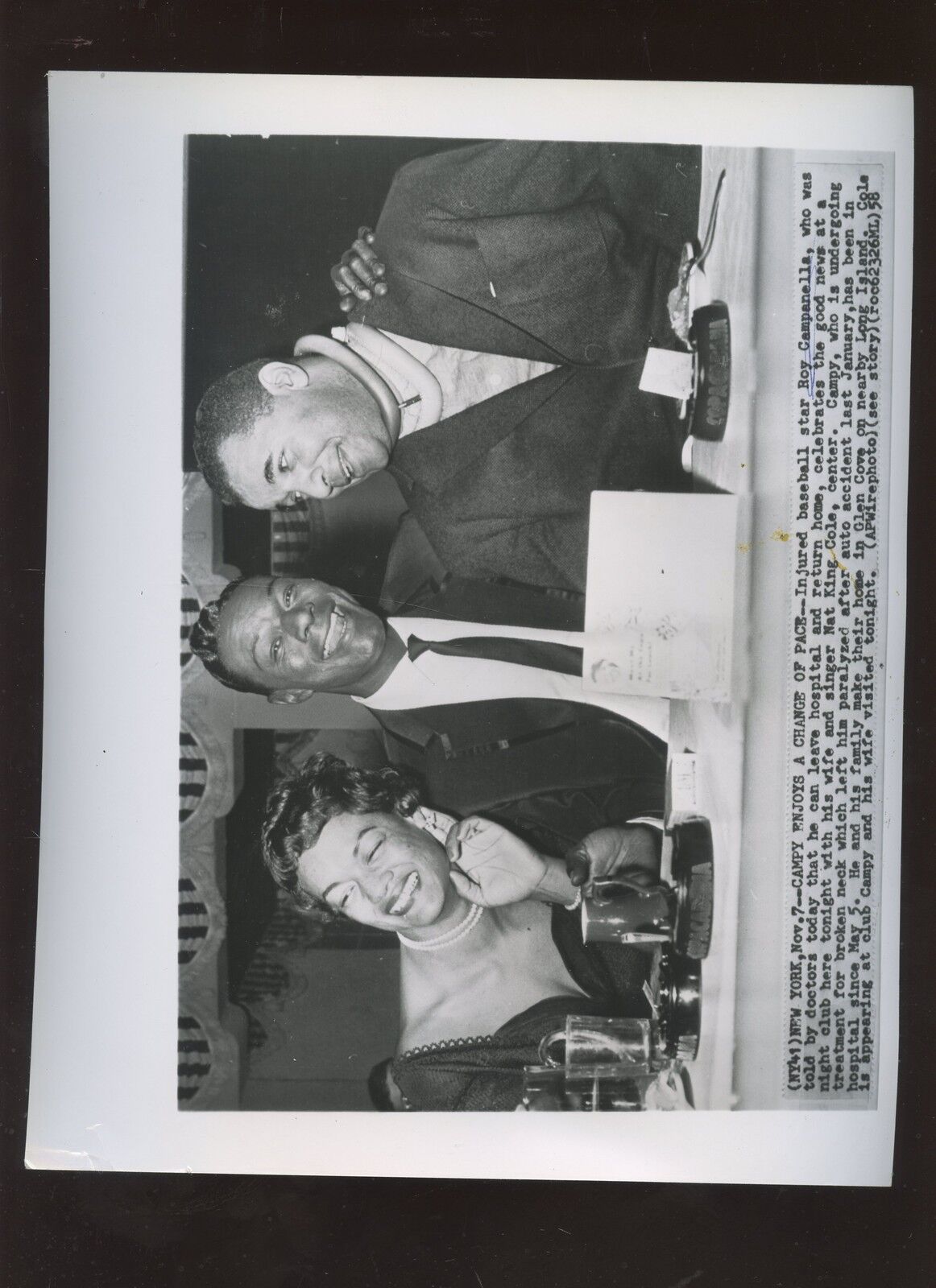 Original November 7 1958 Roy Campanella & Nat King Cole Wire Photo