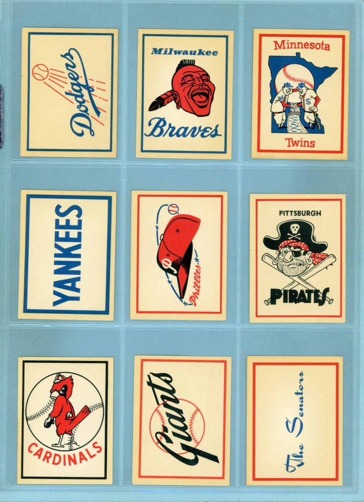 1961 Fleer Complete Set of 18 Team Logo Baseball Decals