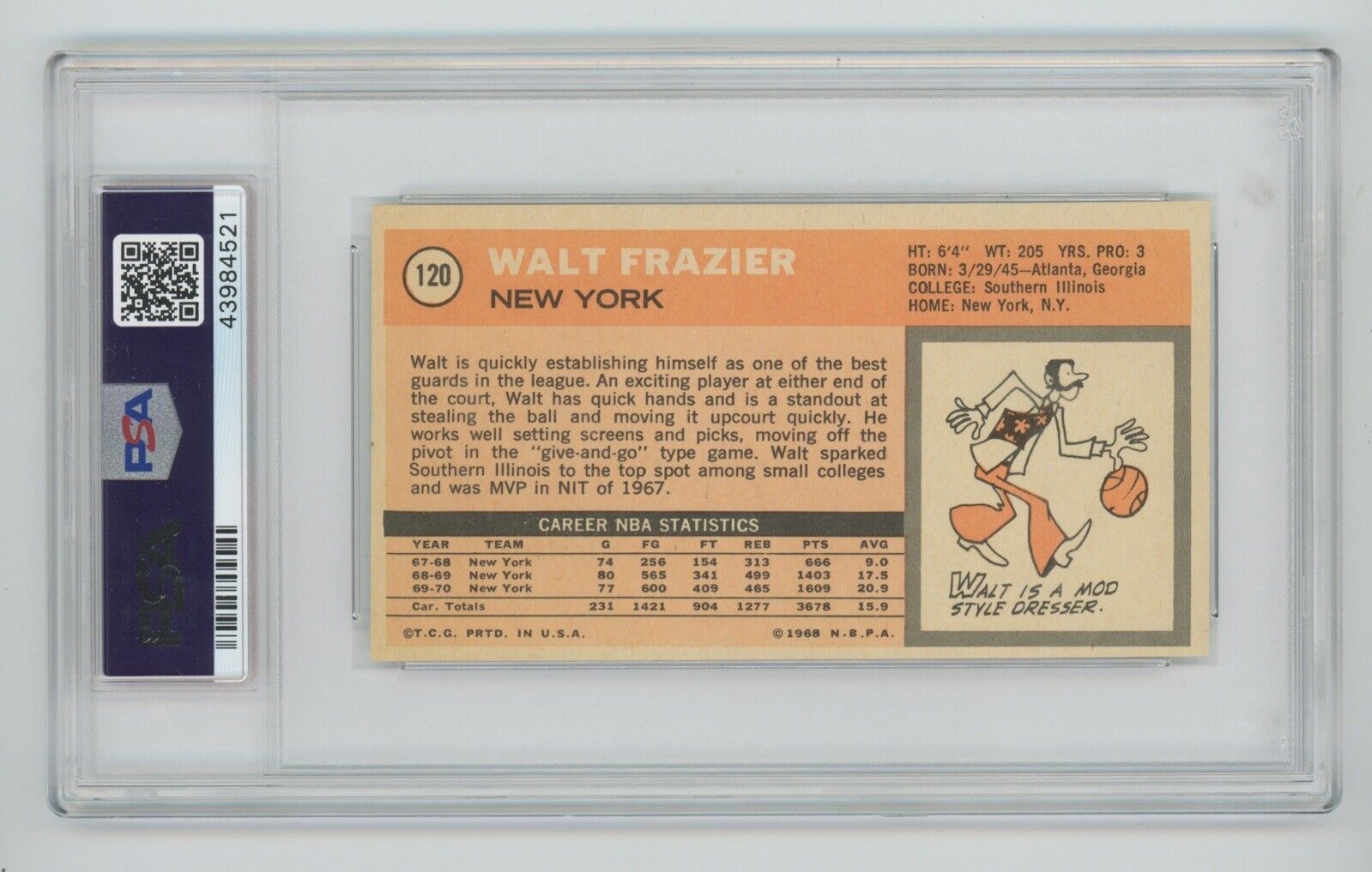 Walt Frazier Signed 1970-71 Topps Card #120 Auto PSA/DNA Slabbed