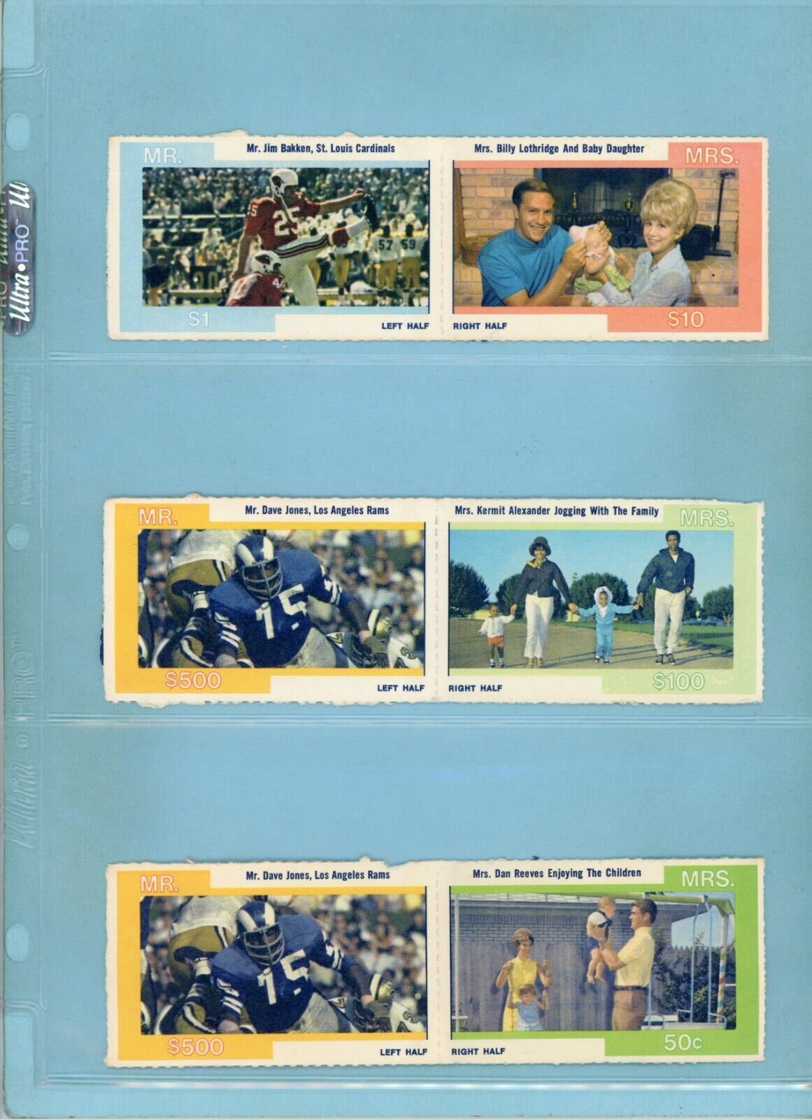 1968 American Oil Mr. & Mrs. Starter Set Lot of 11 Diff Football Card Panels