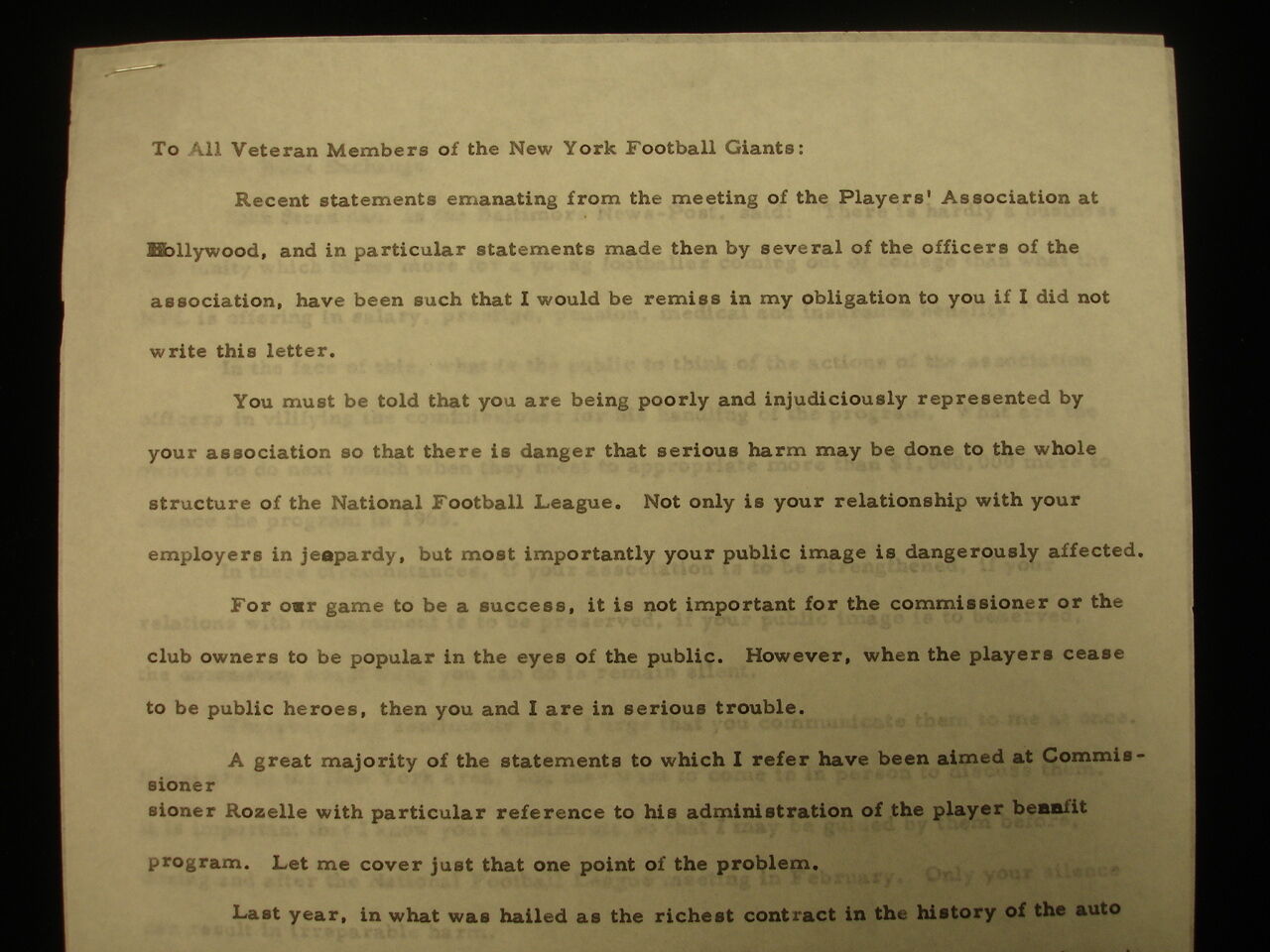 1965 Letter to New York Giants Veterans from Wellington Mara 