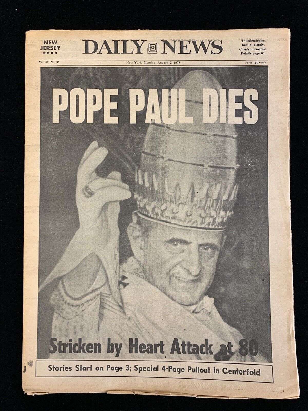 August 7, 1978 New York Daily News Complete Newspaper - Jim Hunter / Pope Dies