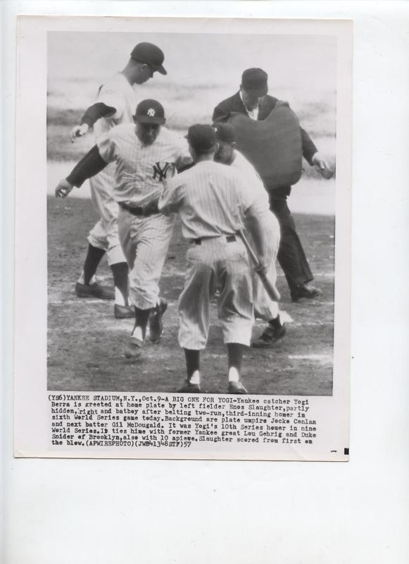 Original 1957 Yogi Berra Yankees WS Home Run Wire Photo