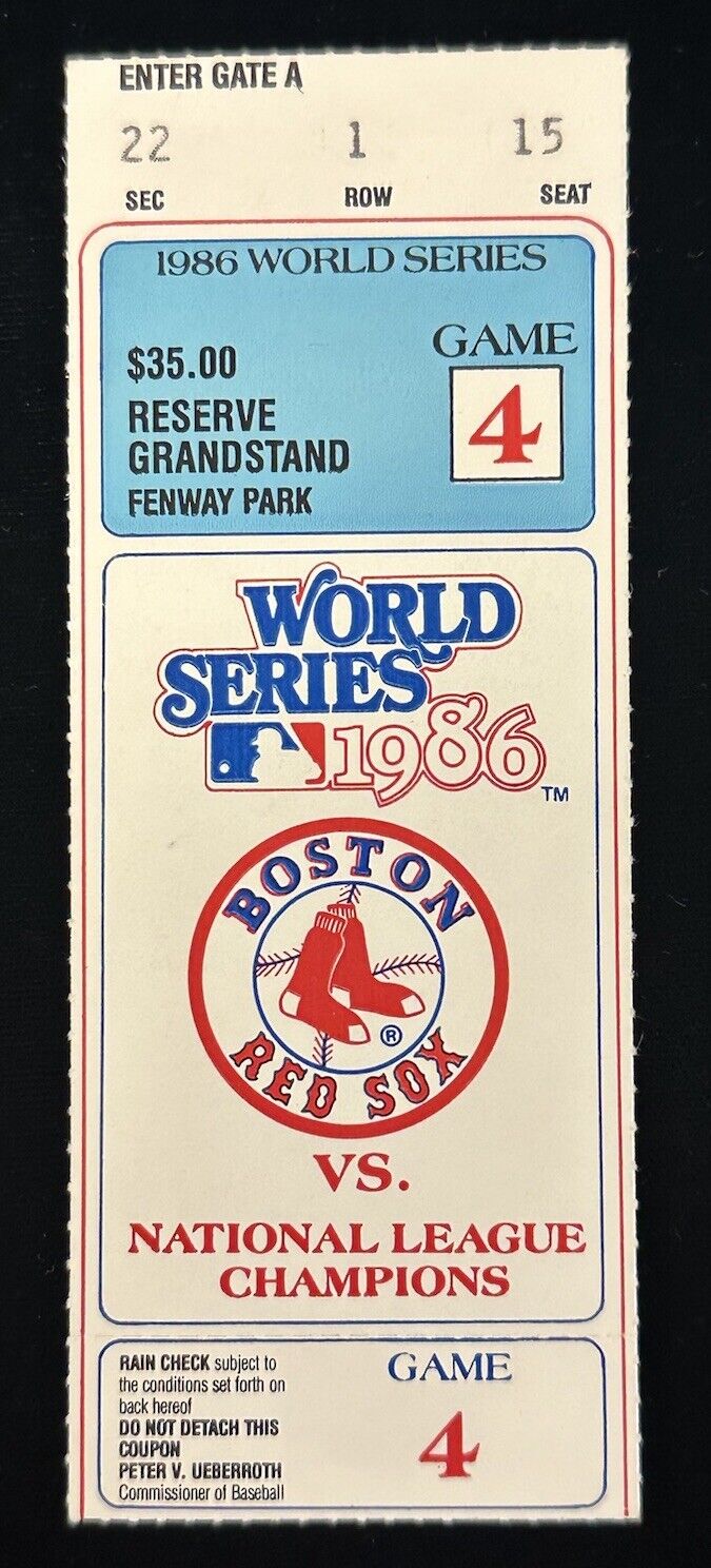 1986 Boston Red Sox World Series Ticket Stub Game 4 vs Mets - Carter 2 Home Runs