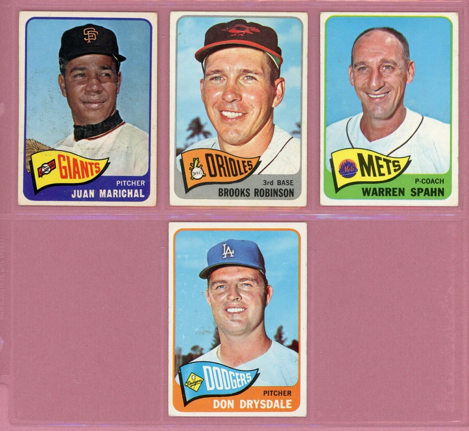 1965 Topps Lot of 4 Different Hall of Famer Baseball Cards LG - Vg/Ex