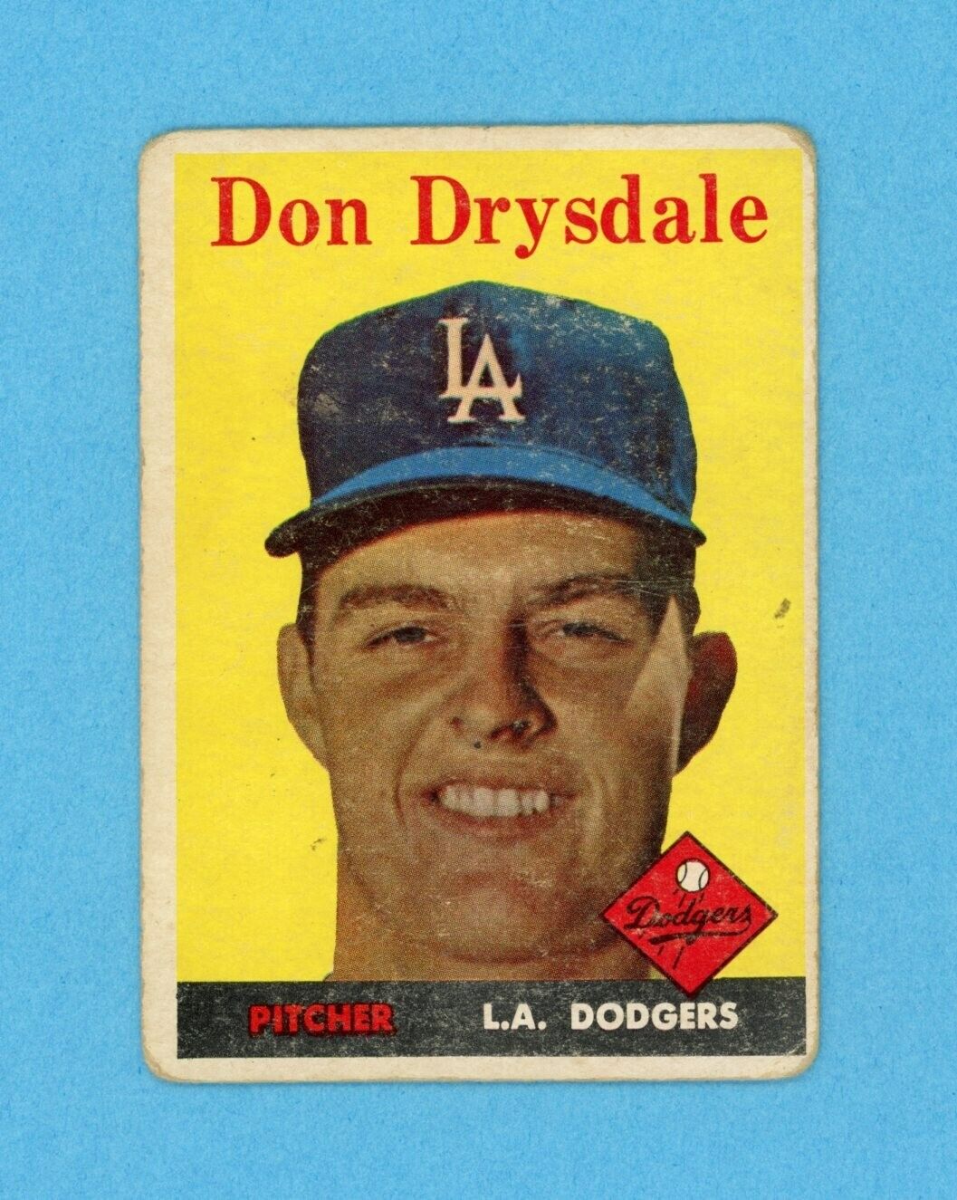 1958 Topps #25 Don Drysdale Los Angeles Dodgers Baseball Card Low Grade