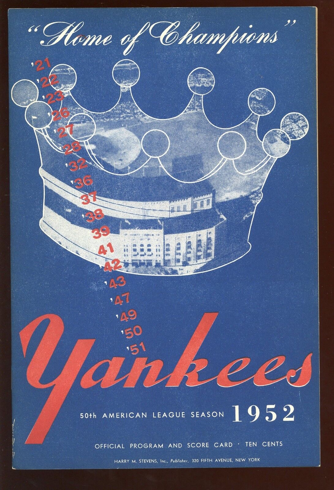 1952 MLB Program Detroit Tigers at New York Yankees EXMT