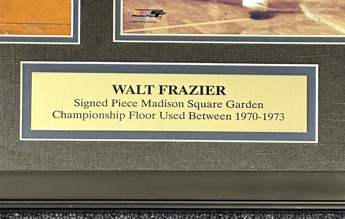 Walt Frazier New York Knicks HOFer SIGNED MSG Floor Piece Framed 16x17” Display