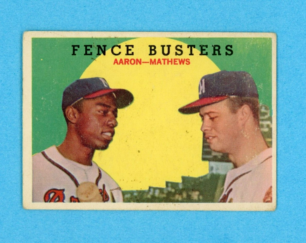 1959 Topps #212 Fence Busters Aaron - Mathews Baseball Card VG