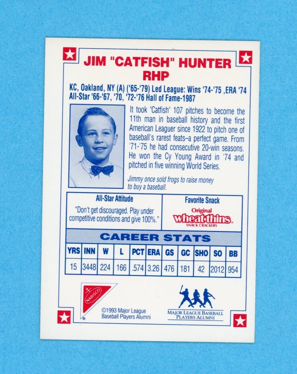 Jim Catfish Hunter Signed 1993 Nabisco All-Star Autographs Card w B&E Hologram