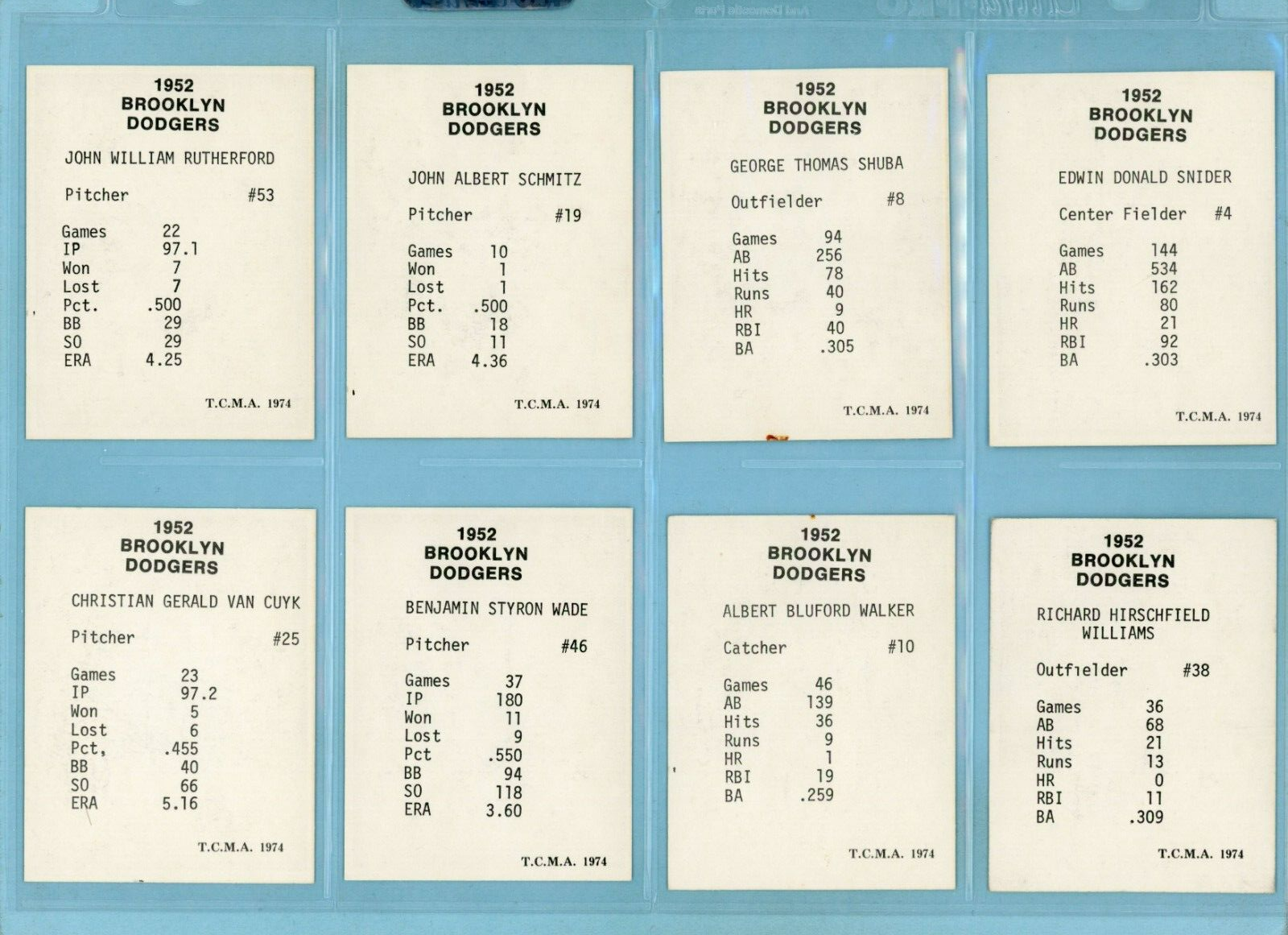 1974 TCMA 1952 Brooklyn Dodgers Set of 40 Baseball Cards NM inc. Jackie Robinson