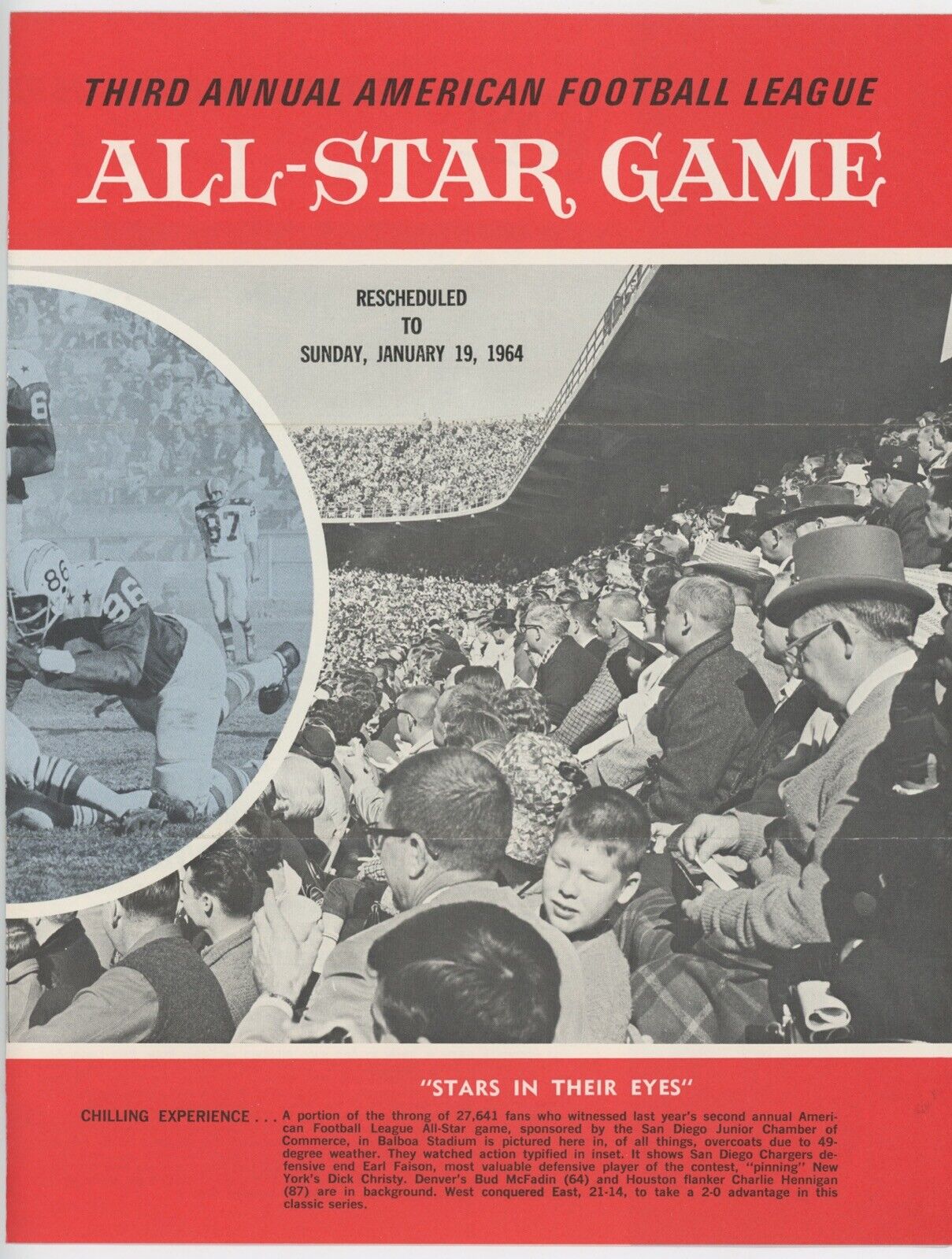 1/19/64 3rd Annual AFL All-Star Game Program