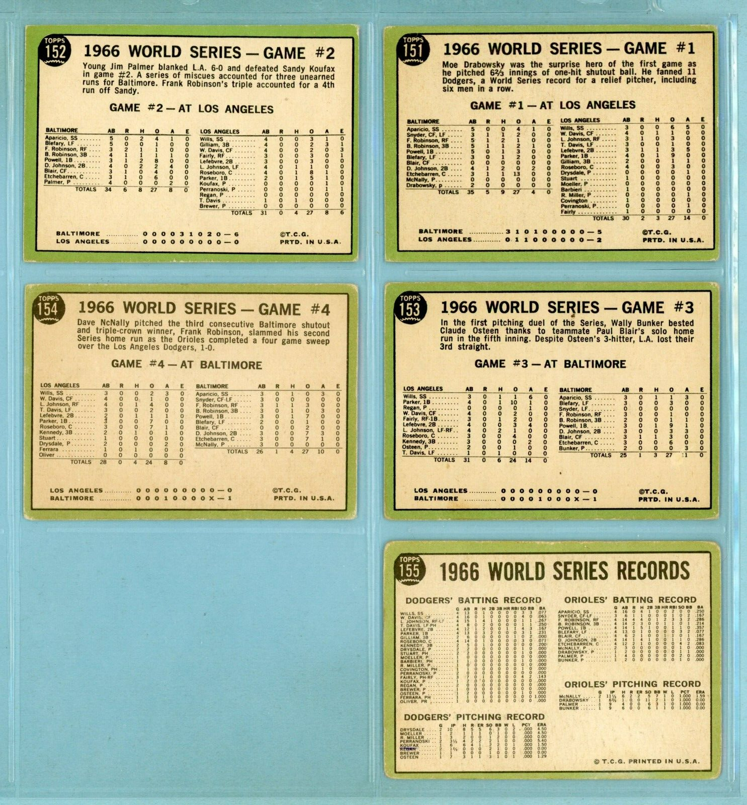 1967 Topps Set of 5 1966 World Series Special Baseball Cards Low Grade