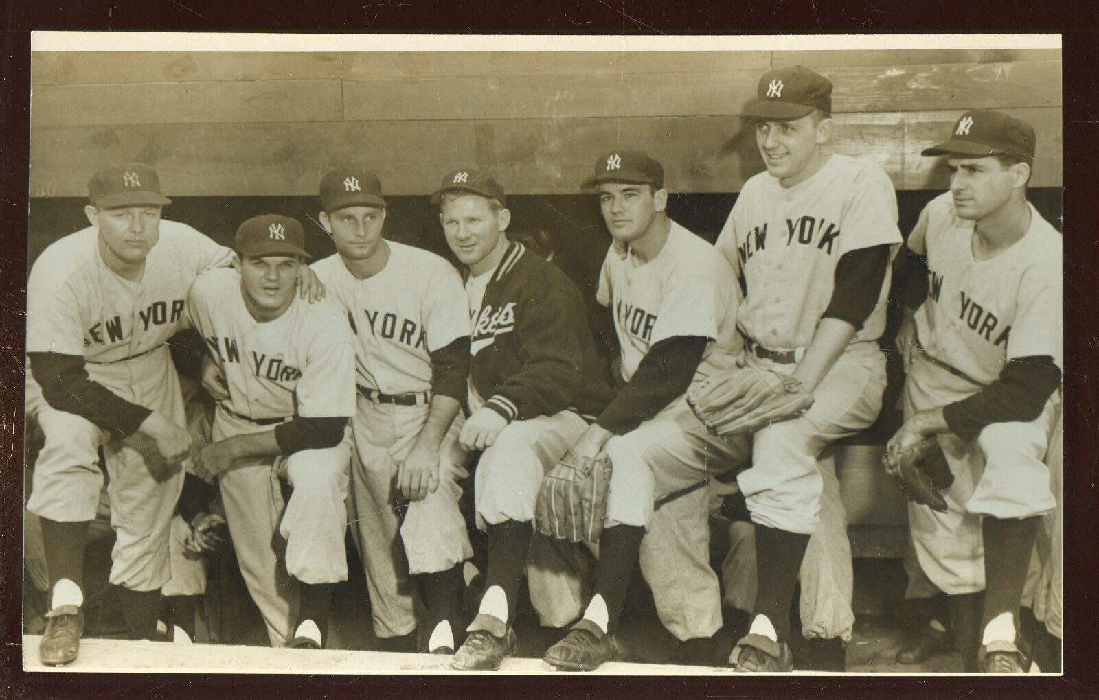 Original Late 1950's Wire 5 X 7 3/4 Photo Seven New York Yankees