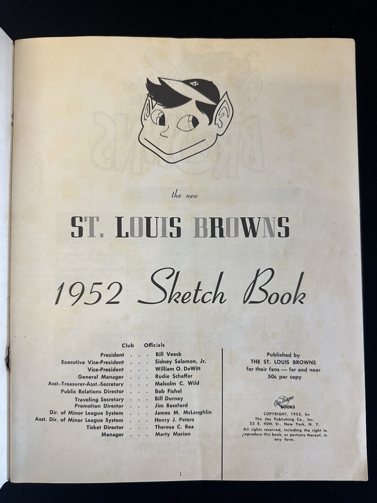 Original 1952 St. Louis Browns Official Baseball Yearbook / Sketch Book w/ Paige