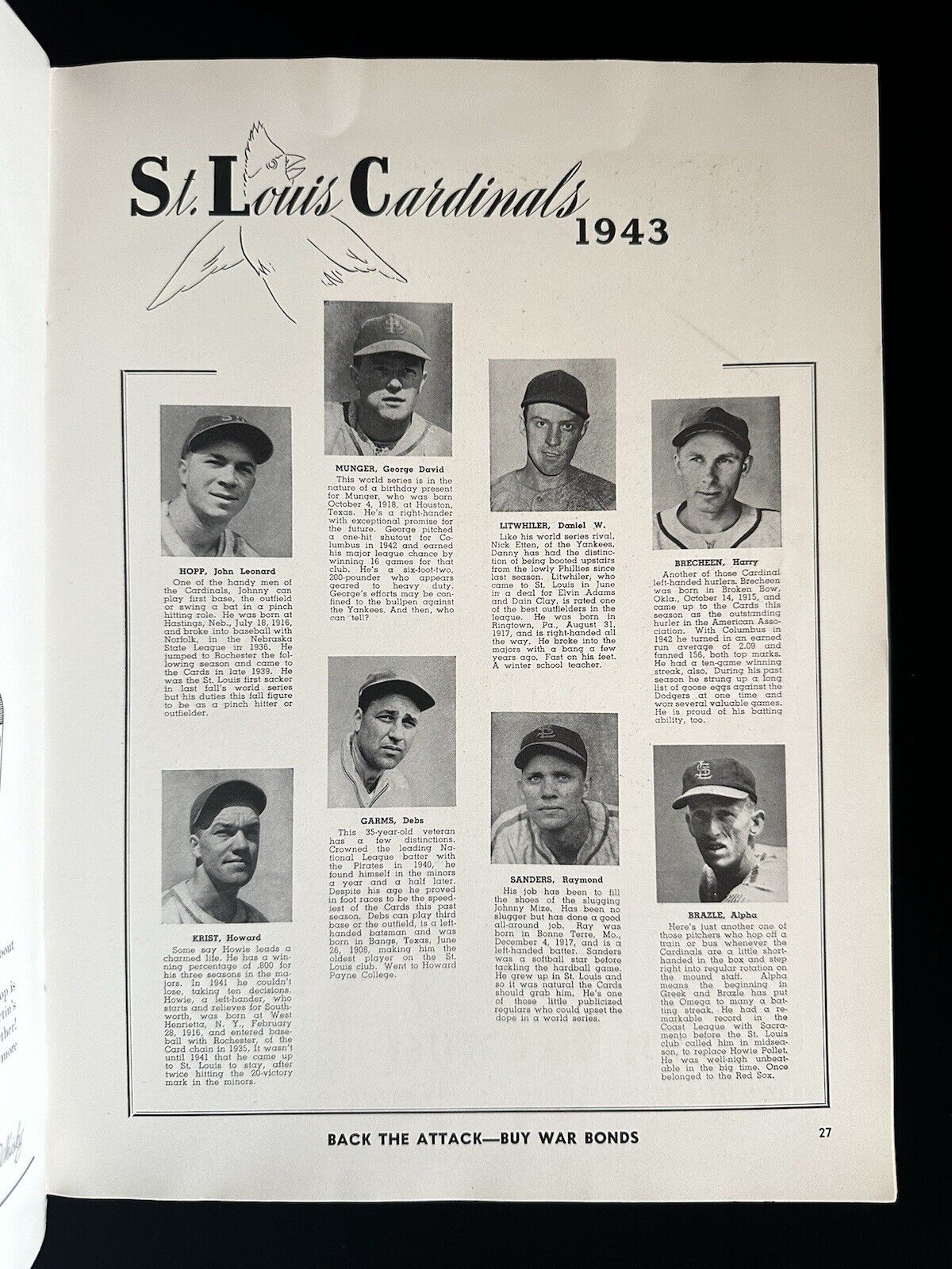 1943 NY Yankees World Series Program vs St. Louis Cardinals - Unscored - EX