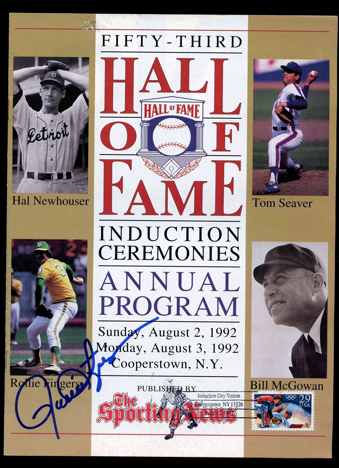 1992 Hall of Fame Induction Program Rollie Fingers Autographed Hologram