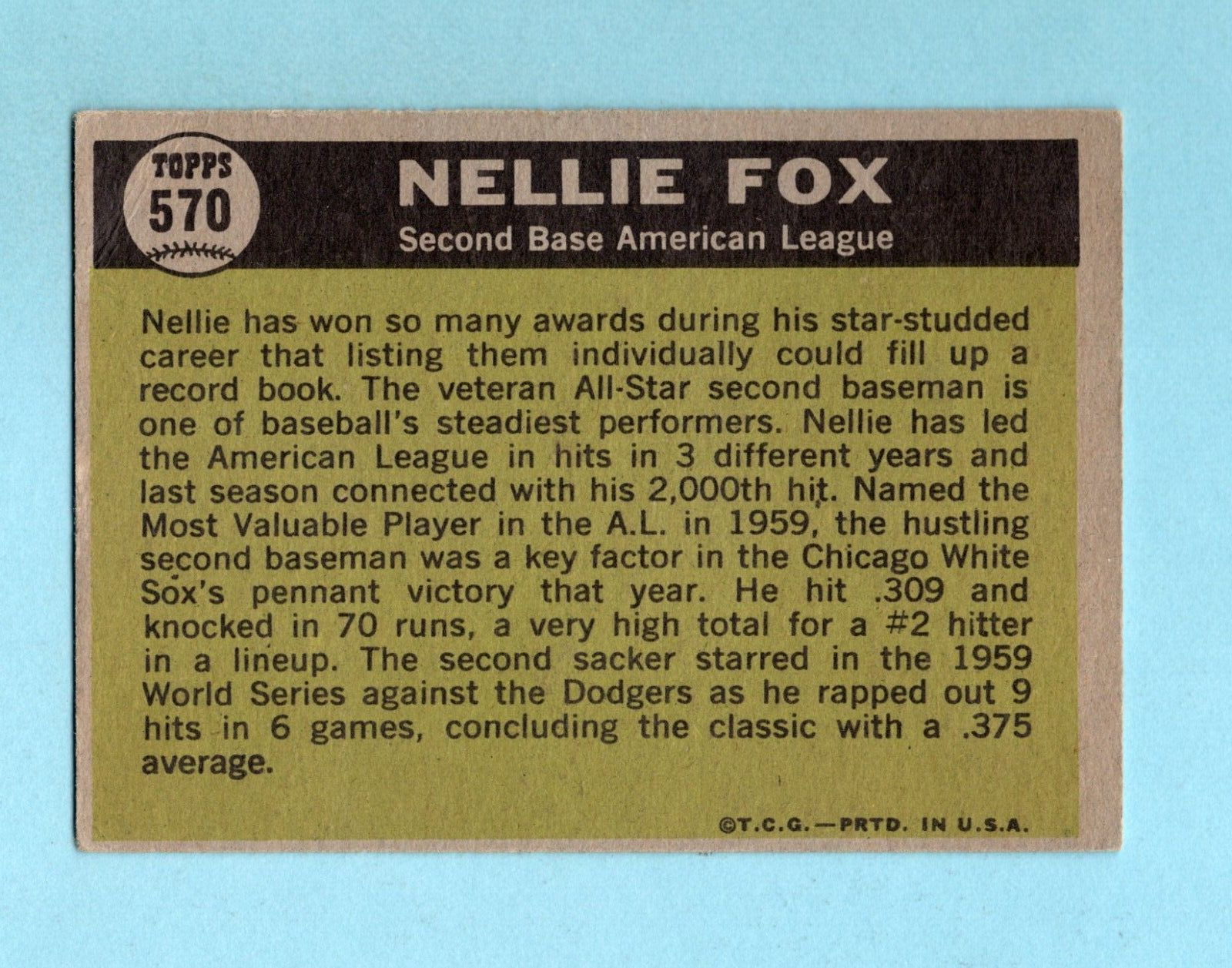 1961 Topps #570 Nellie Fox All-Star White Sox High Number Baseball Card EX swc