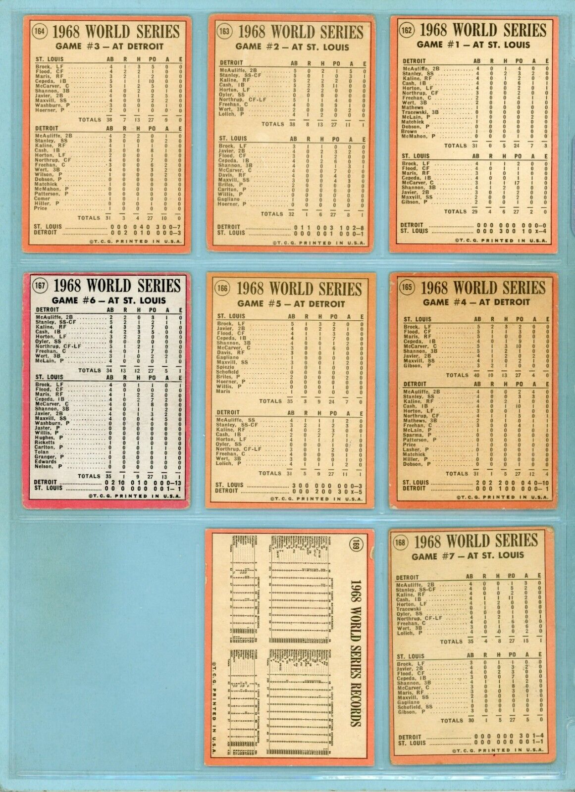 1969 Topps Set of 8 1968 World Series Special Baseball Cards Low Grade